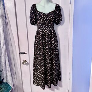 Pink roses on black summer Dress